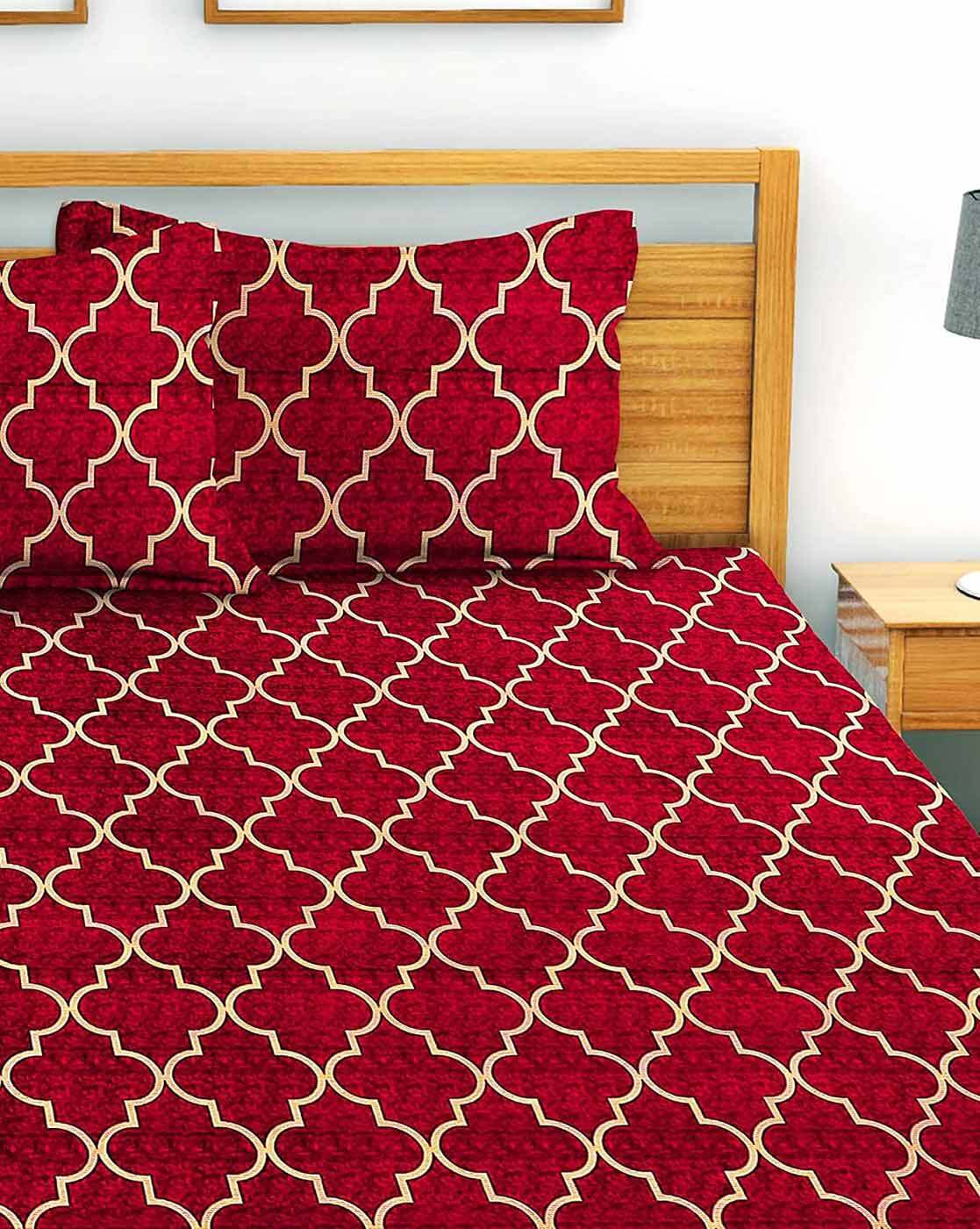 Premium Elastic Fitted Double Bedsheet with 2 Pillow Covers