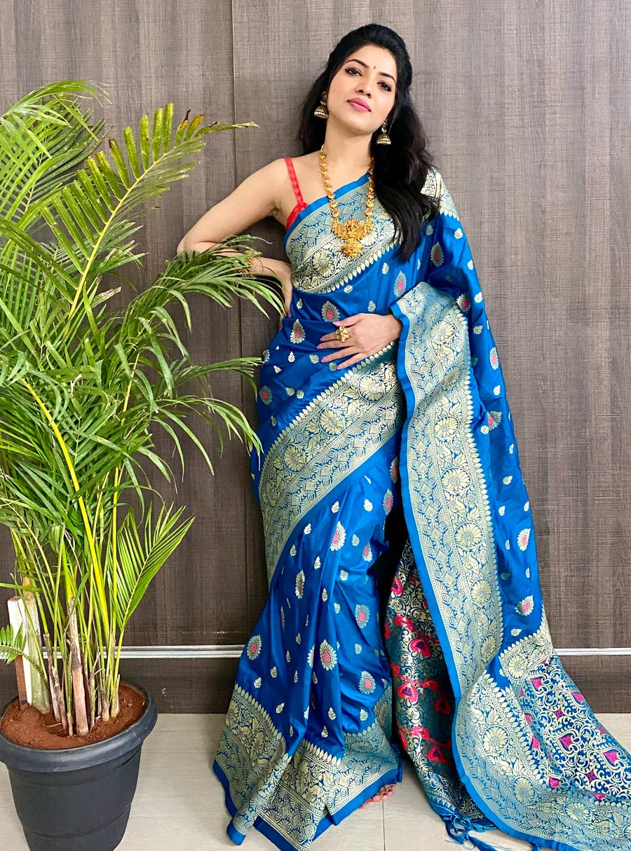 Kala Niketan Yellow Smooth Silk Saree With Golden Zari Border