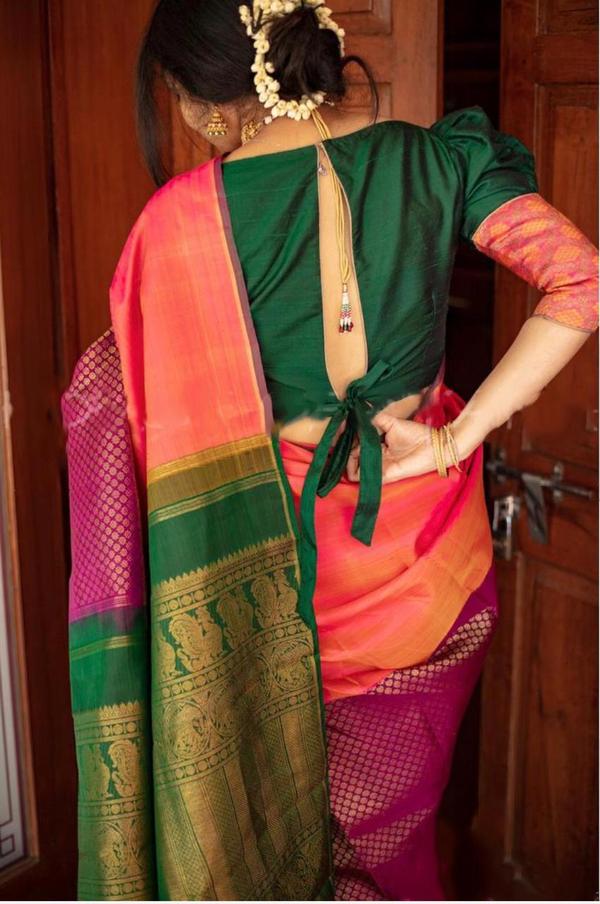 Kalaa Niketan Beautiful Rich Pink & Green Jacquard Work Silk Designer Sarees