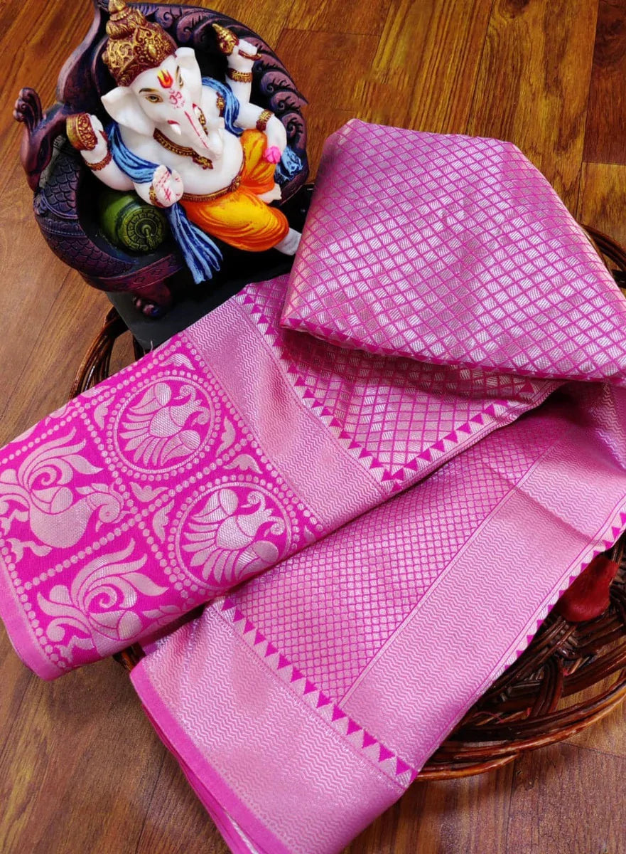Kala Niketan Yamini Archaic Traditional Kanchi Soft Silk Sari With Attached Blouse