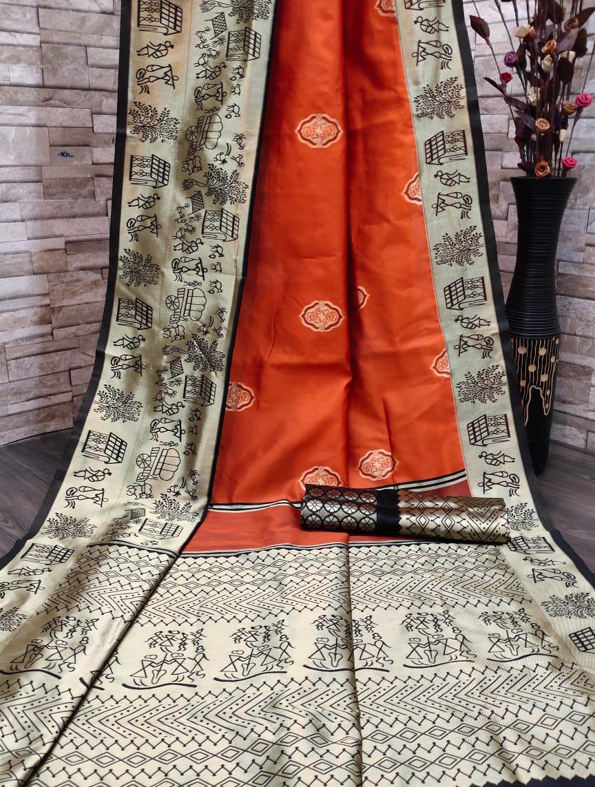 Kala Niketan Traditional Soft Silk Sari With Attached Blouse
