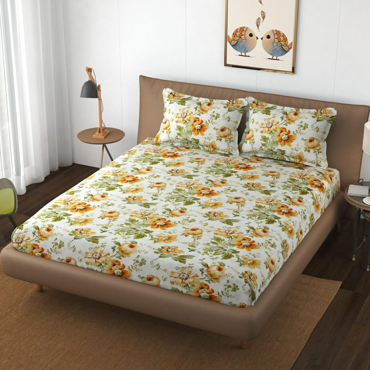 Premium Elastic Fitted Double Bedsheet with 2 Pillow Covers (Fits Any Beds & Mattresses)