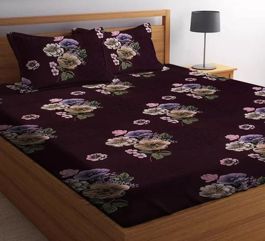 Premium Elastic Fitted Double Bedsheet with 2 Pillow Covers