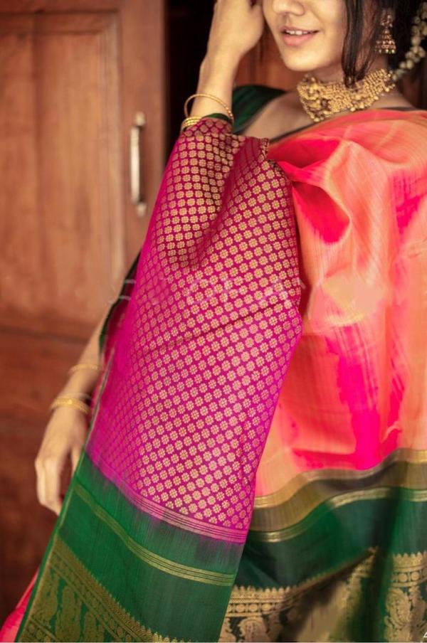 Kalaa Niketan Beautiful Rich Pink & Green Jacquard Work Silk Designer Sarees