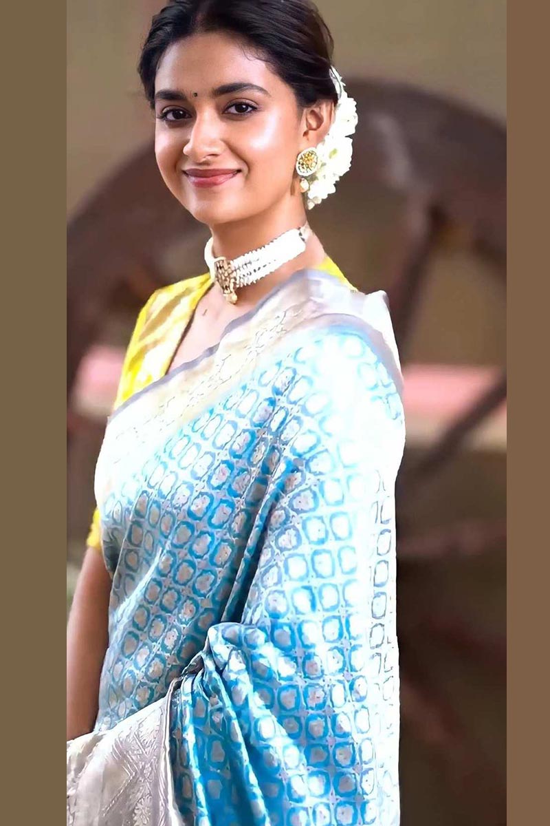 Silver Zari Work Soft Lichi Silk Wedding Wear Saree