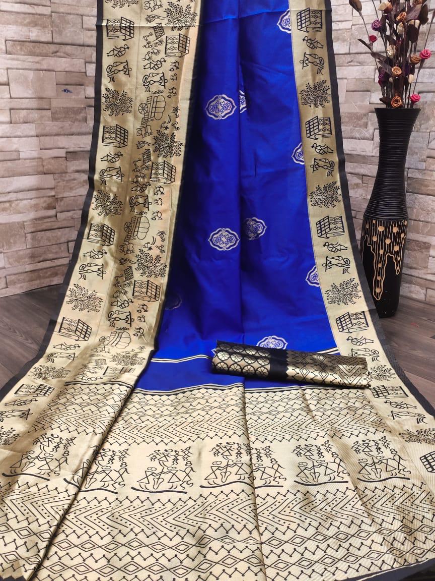 Kala Niketan Traditional Soft Silk Sari With Attached Blouse