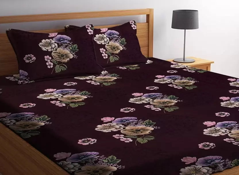 Premium Elastic Fitted Double Bedsheet with 2 Pillow Covers
