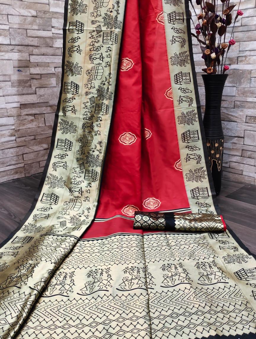 Kala Niketan Traditional Soft Silk Sari With Attached Blouse