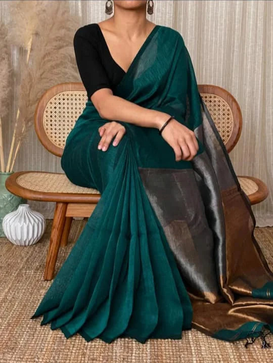 Handloom Khadi Cotton silk Zori Border Saree