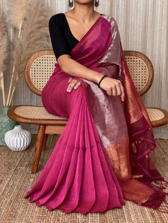 Handloom Khadi Cotton silk Zori Border Saree