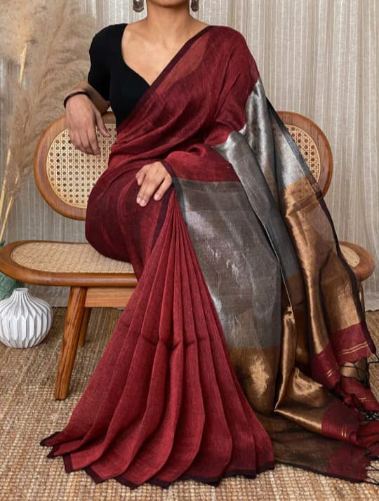 Handloom Khadi Cotton silk Zori Border Saree
