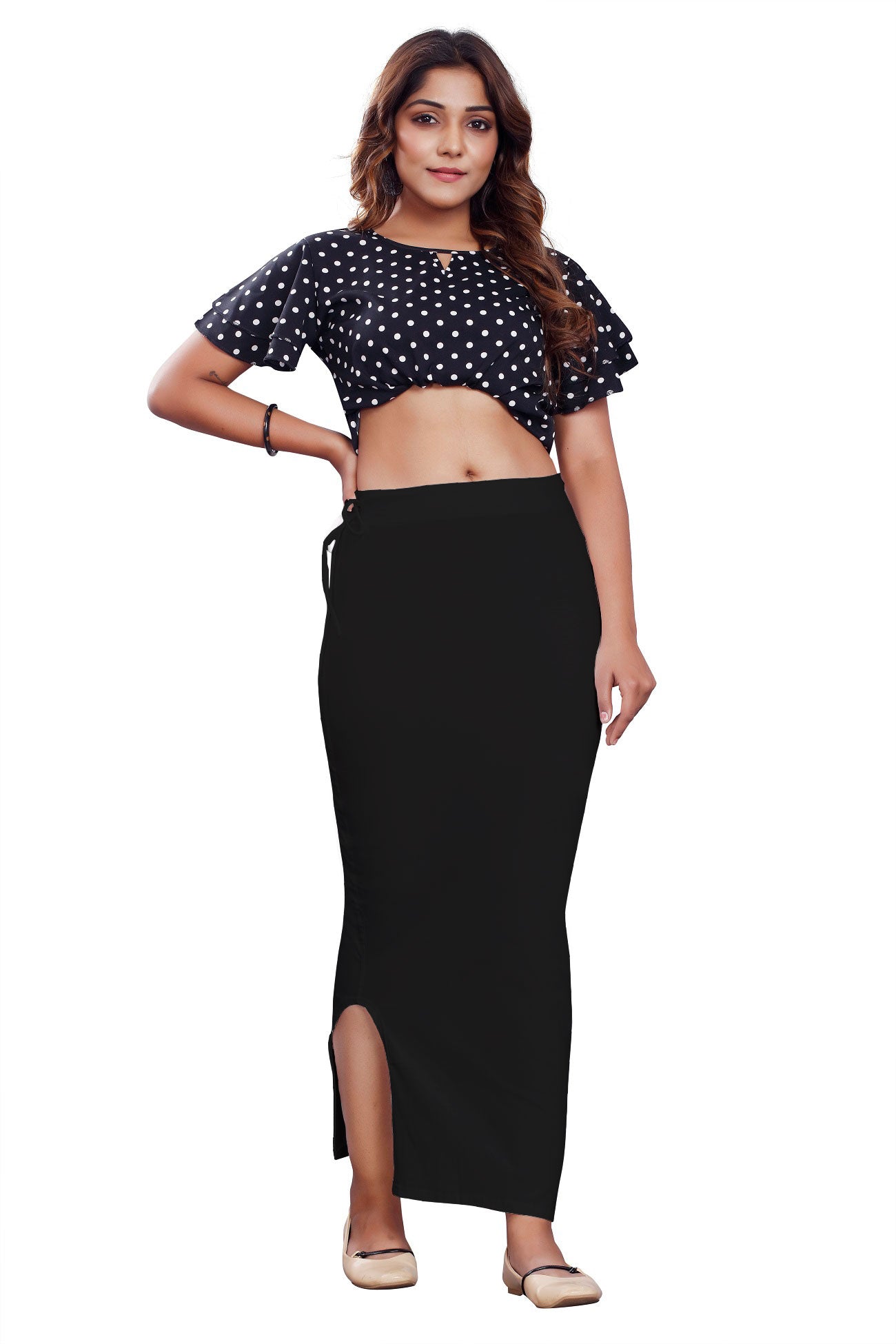 Women Saree Shapewear with Side Slit in Black (Petticoat)