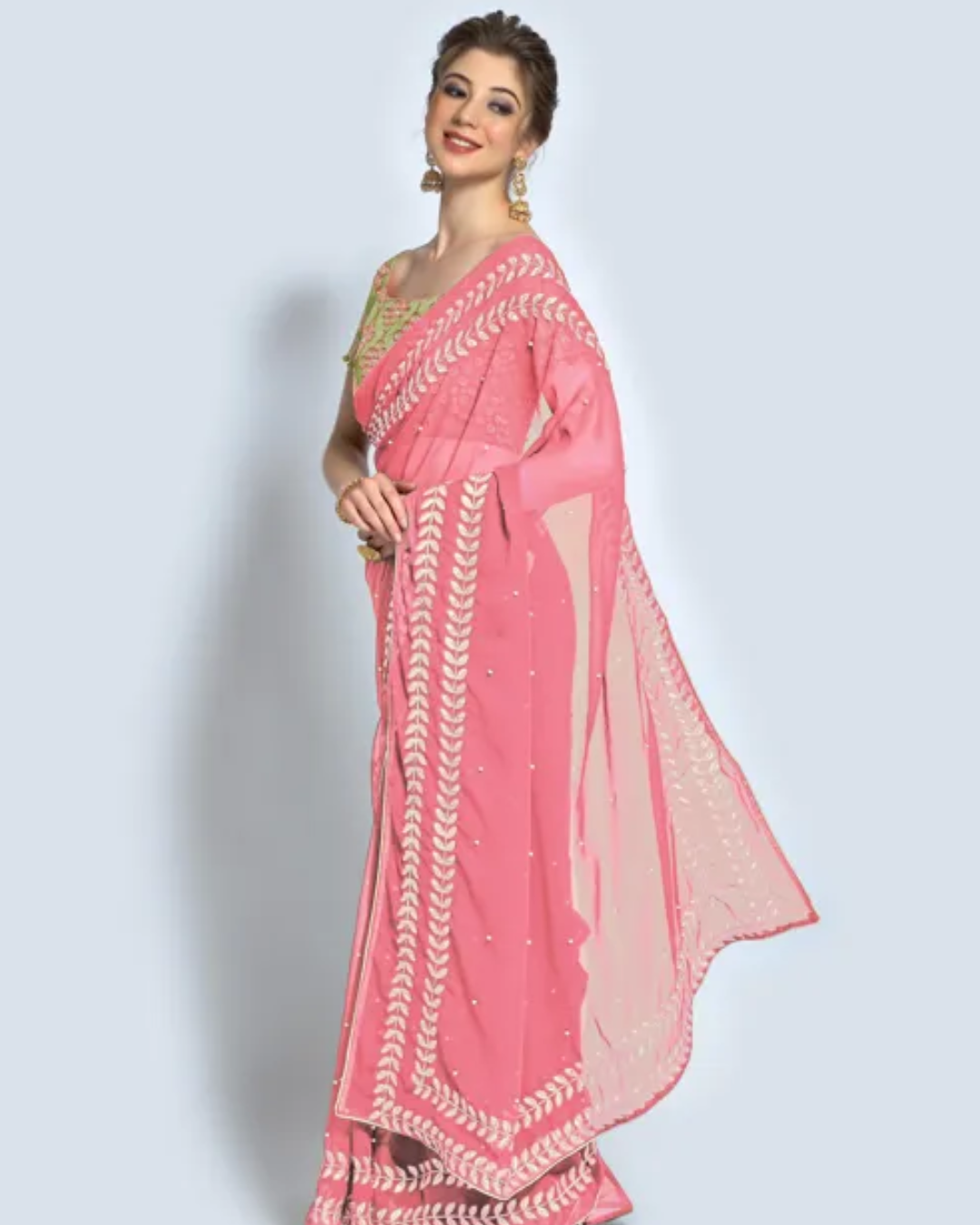 Bollywood Women's Sequined Embroidered Georgette Fancy Saree With Blouse Piece