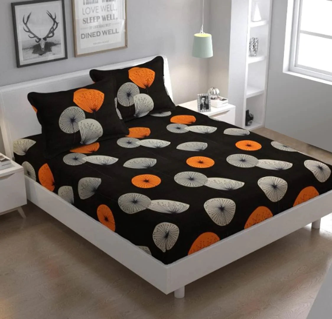 Premium Elastic Fitted Double Bedsheet with 2 Pillow Covers (Fits Any Beds & Mattresses)