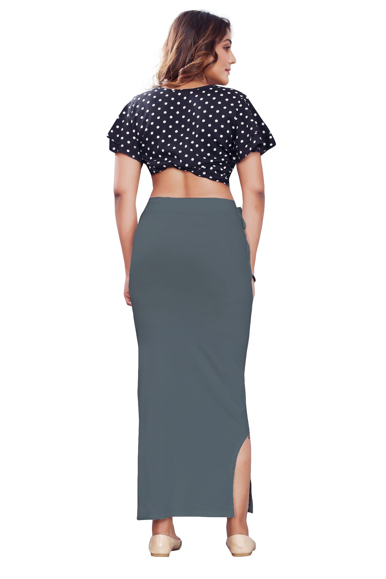 Women Saree Shapewear with Side Slit in Grey (Petticoat)
