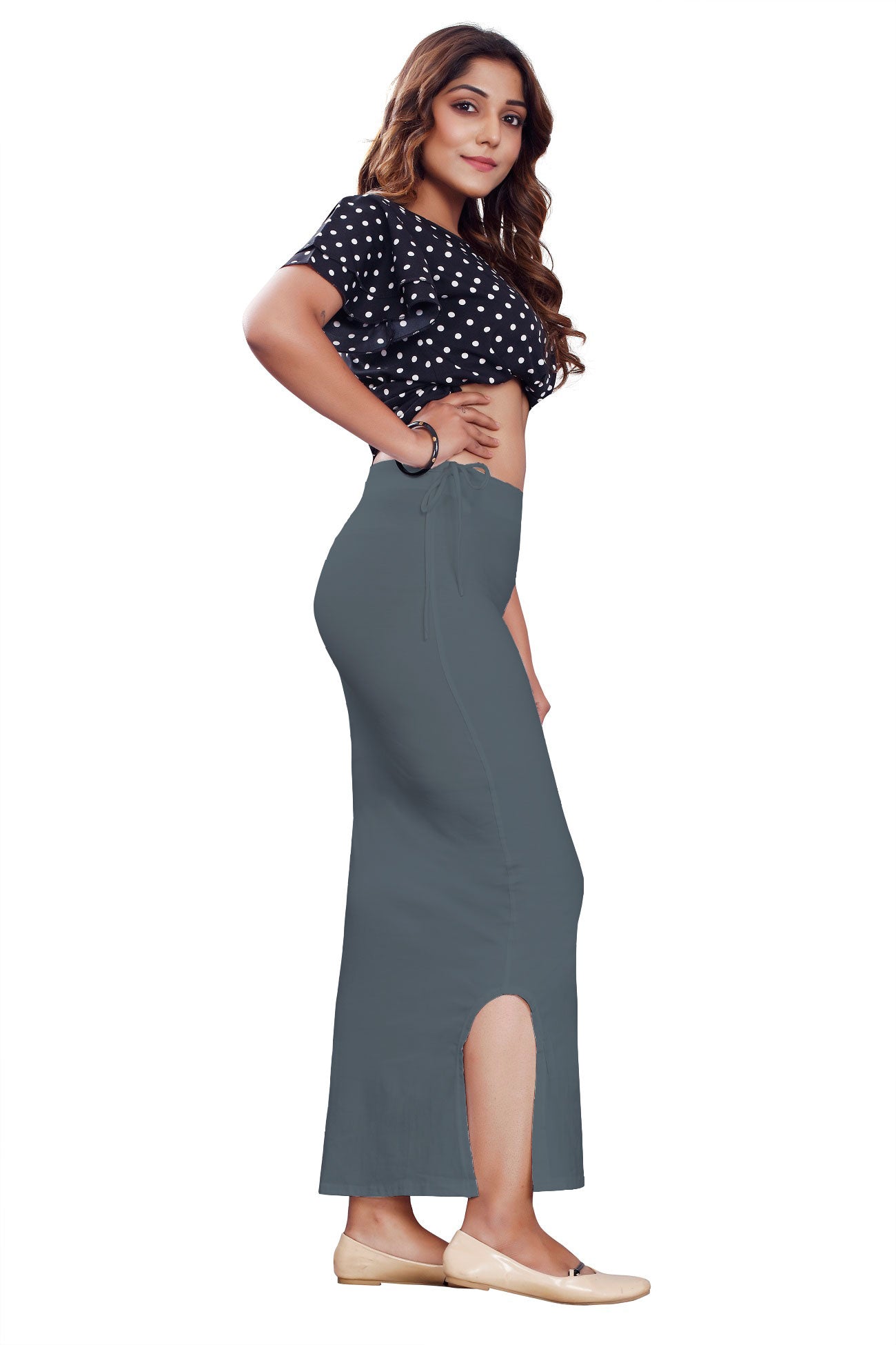 Women Saree Shapewear with Side Slit in Grey (Petticoat)