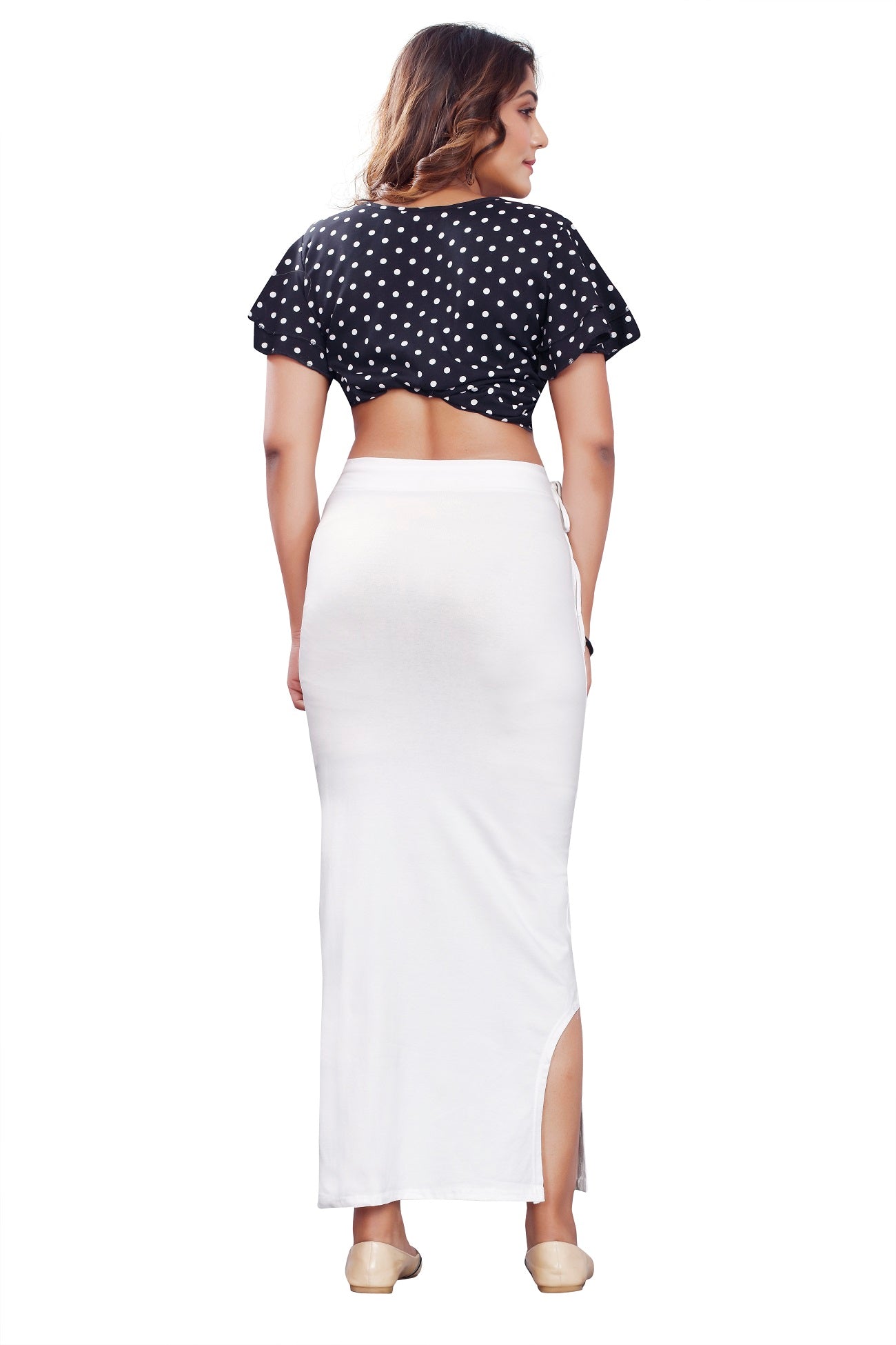 Women Saree Shapewear with Side Slit in White (Petticoat)