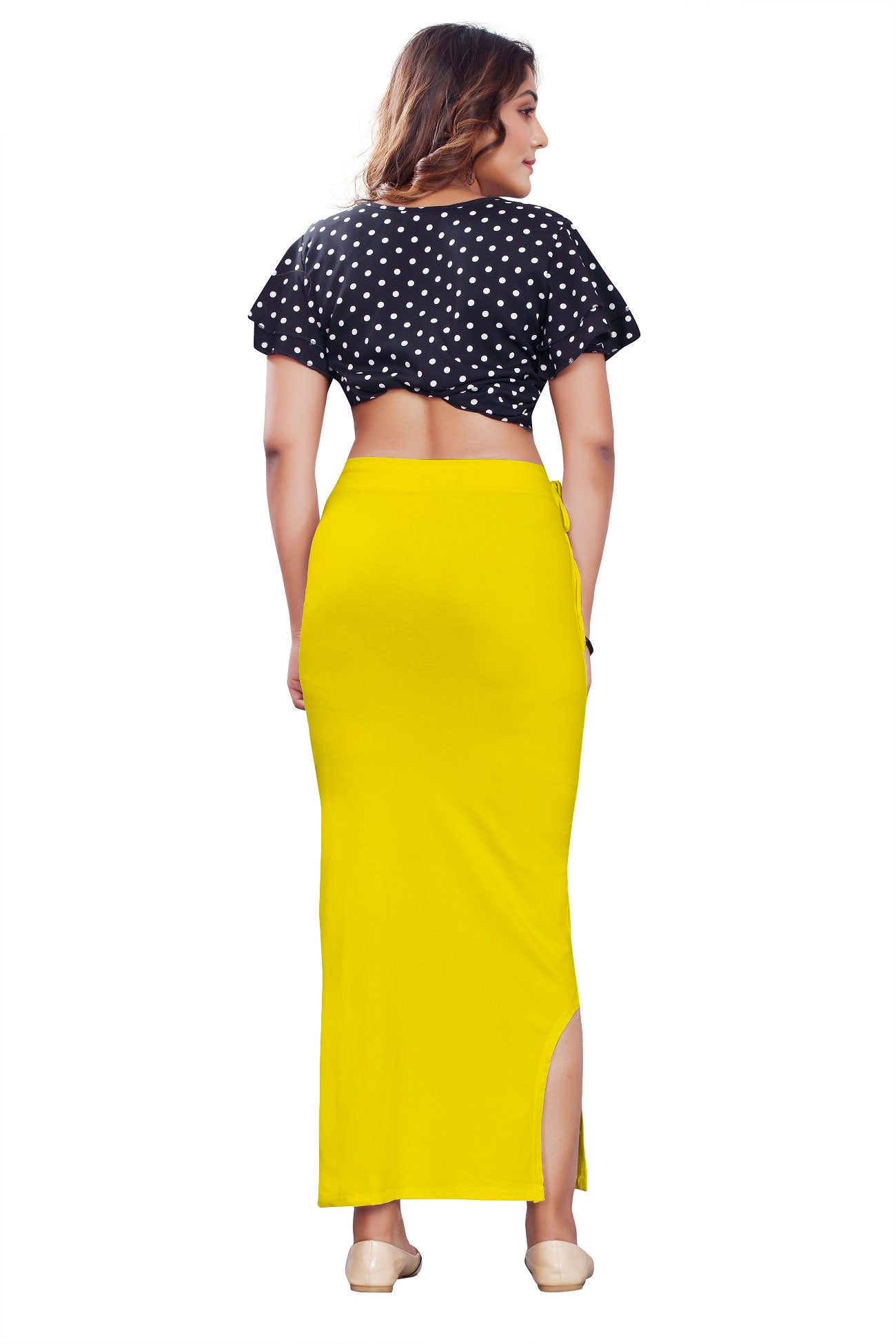 Women Saree Shapewear with Side Slit in Yellow (Petticoat)
