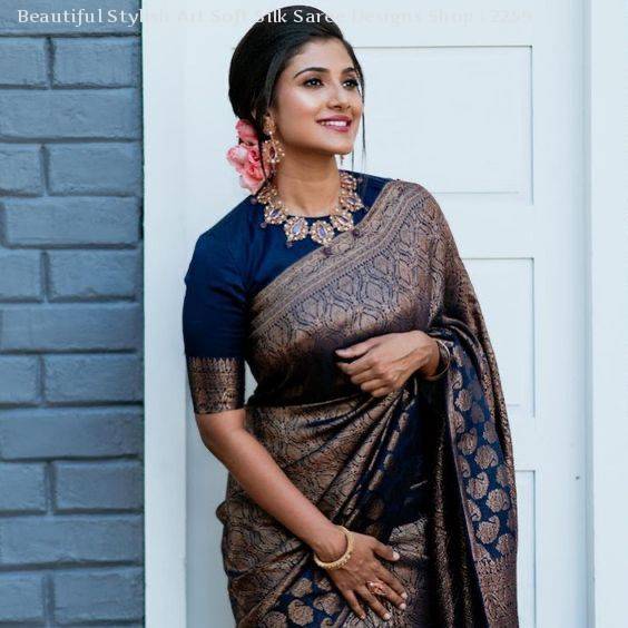Kala Niketan Navy Blue Color Beautiful Stylish Art Soft Silk Designer Saree