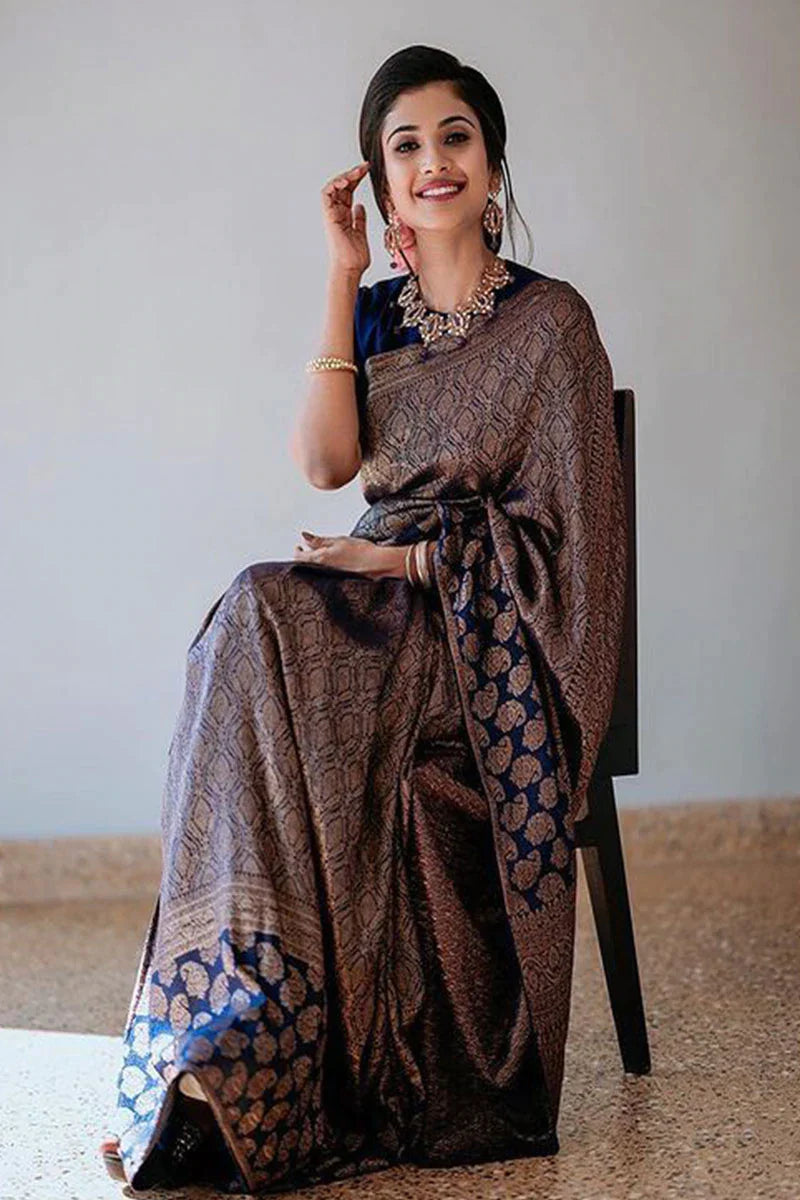 Kala Niketan Navy Blue Color Beautiful Stylish Art Soft Silk Designer Saree