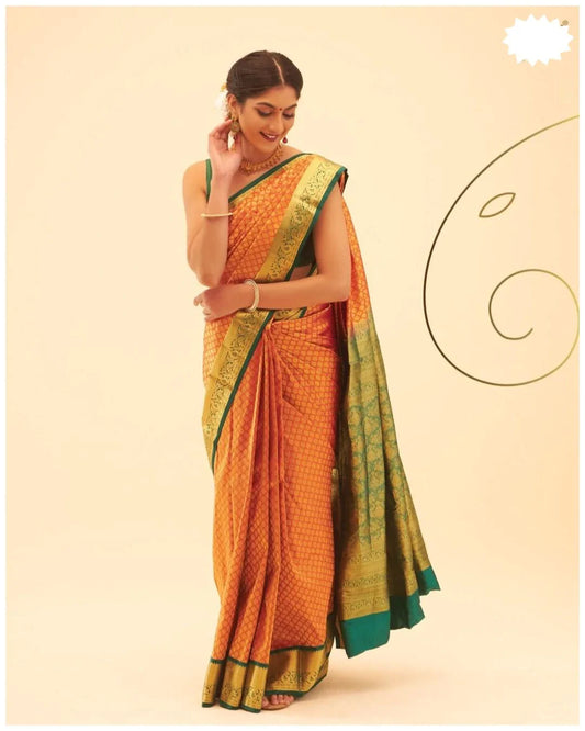 Kala Niketan Lekha Archaic Traditional Kanchi Soft Silk Sari With Attached Blouse