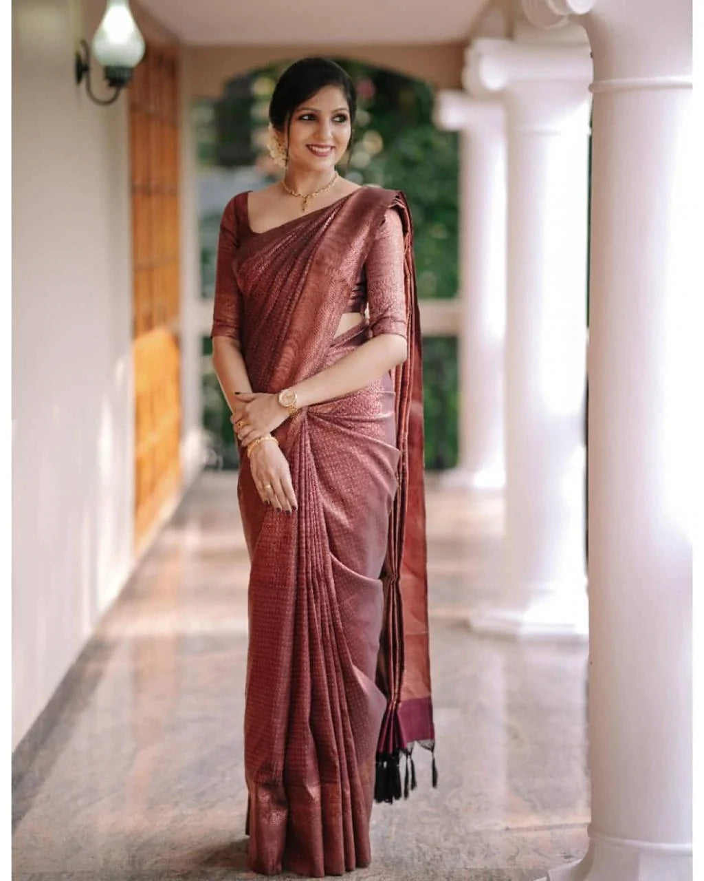 Kala Niketan Hypnotic Wine Soft Banarasi Silk Saree With Intricate Blouse Piece