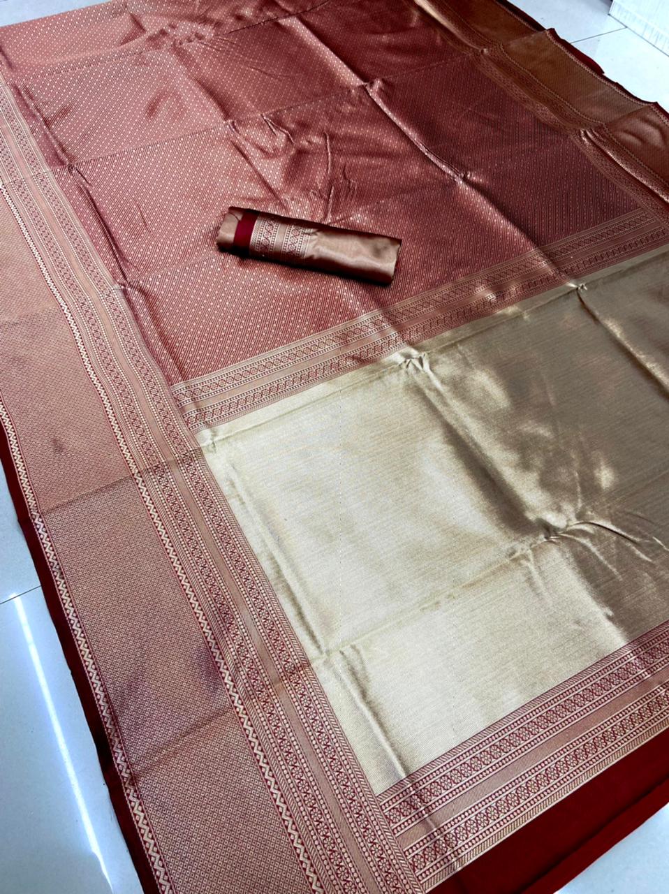 Kala Niketan Hypnotic Wine Soft Banarasi Silk Saree With Intricate Blouse Piece