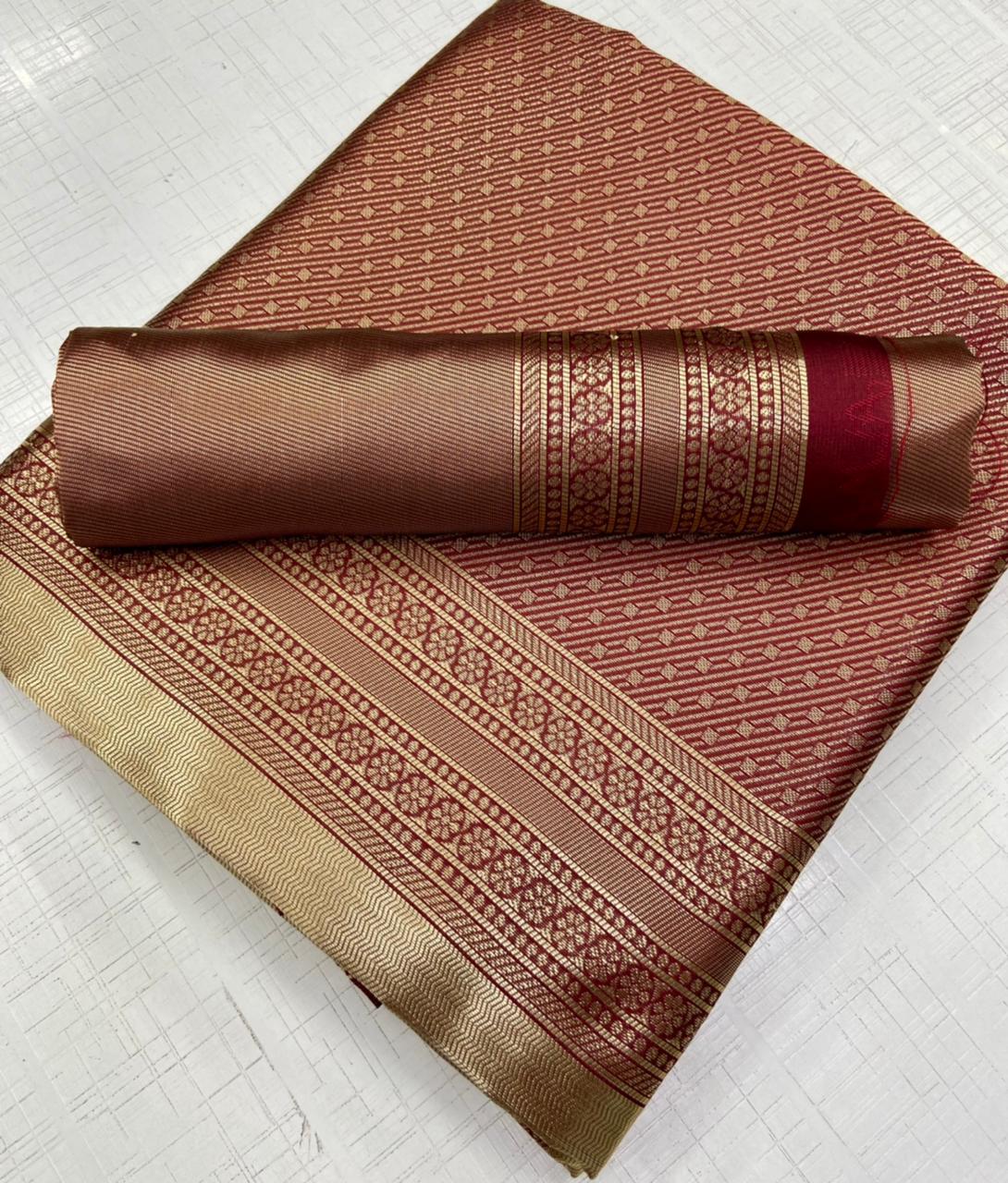 Kala Niketan Hypnotic Wine Soft Banarasi Silk Saree With Intricate Blouse Piece