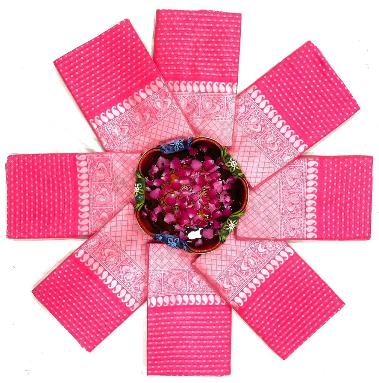 Traditional Pink Kanchi Soft Silk Sari With Attached Blouse